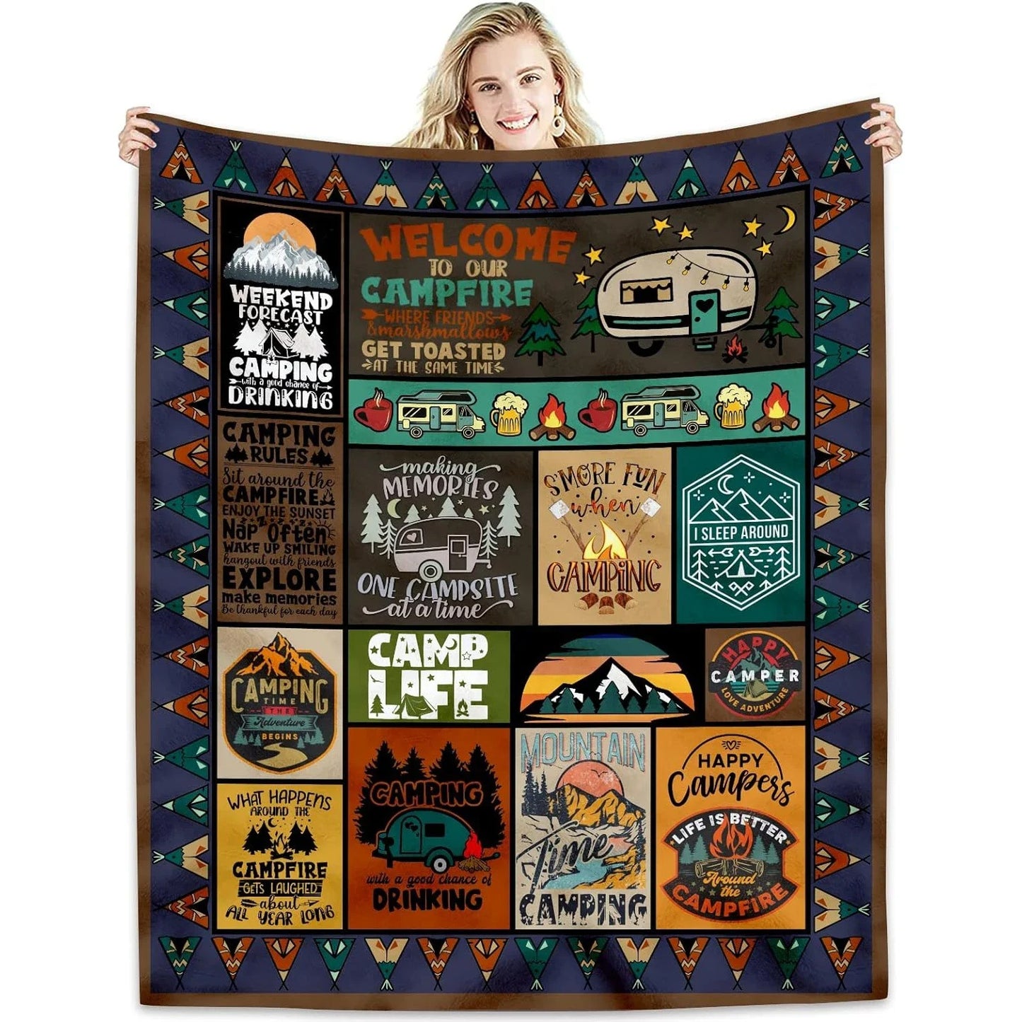 Camping Blanket for Outdoor vacations Travel Blanket, Creative Gift for Men & Women, Holiday and Birthday Gifts for Campers