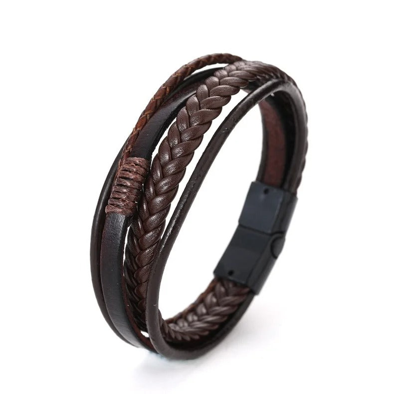 Retro Wide Leather Wolf Face Bracelet for Men