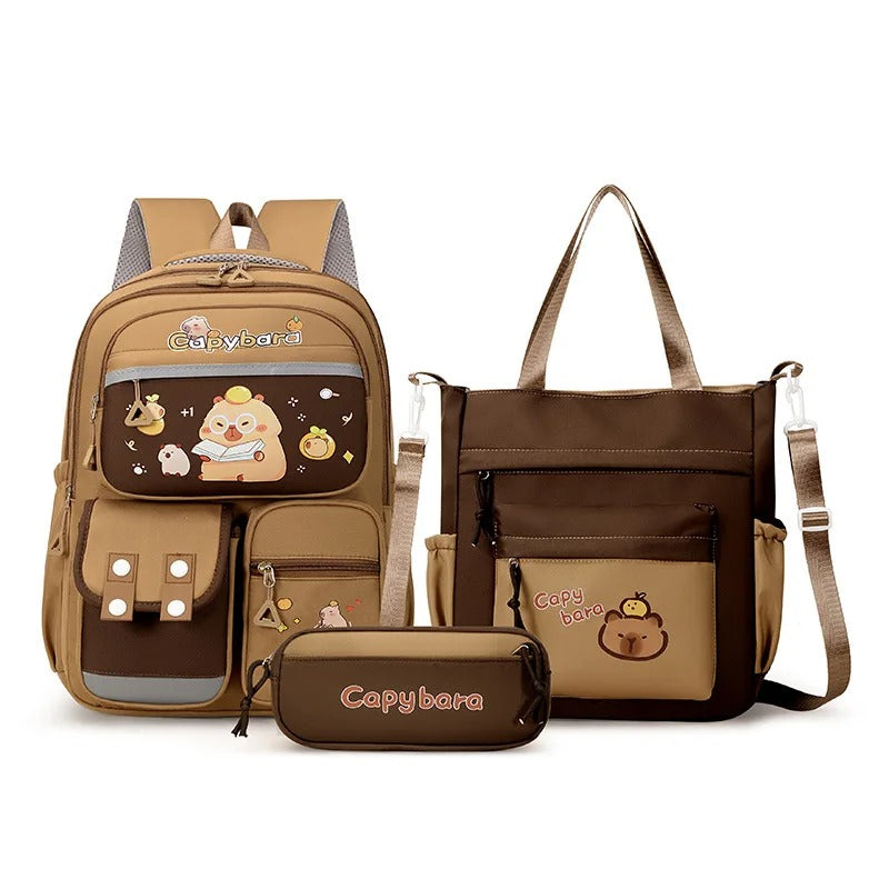 Kawaii Capybara School Backpack Set for Girls – Cute Book Bag, Daypack & Schoolbag for Kids & Teens