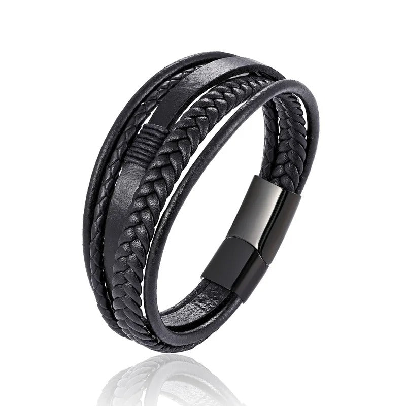 Retro Wide Leather Wolf Face Bracelet for Men