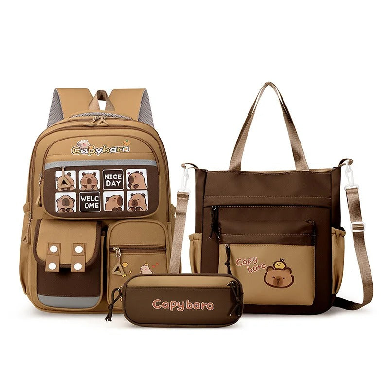 Kawaii Capybara School Backpack Set for Girls – Cute Book Bag, Daypack & Schoolbag for Kids & Teens