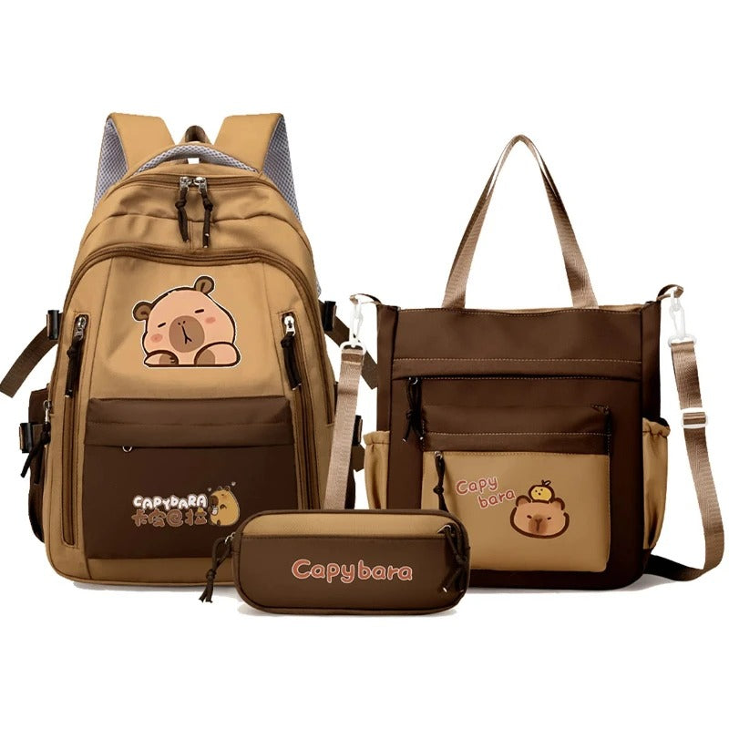 Kawaii Capybara School Backpack Set for Girls – Cute Book Bag, Daypack & Schoolbag for Kids & Teens