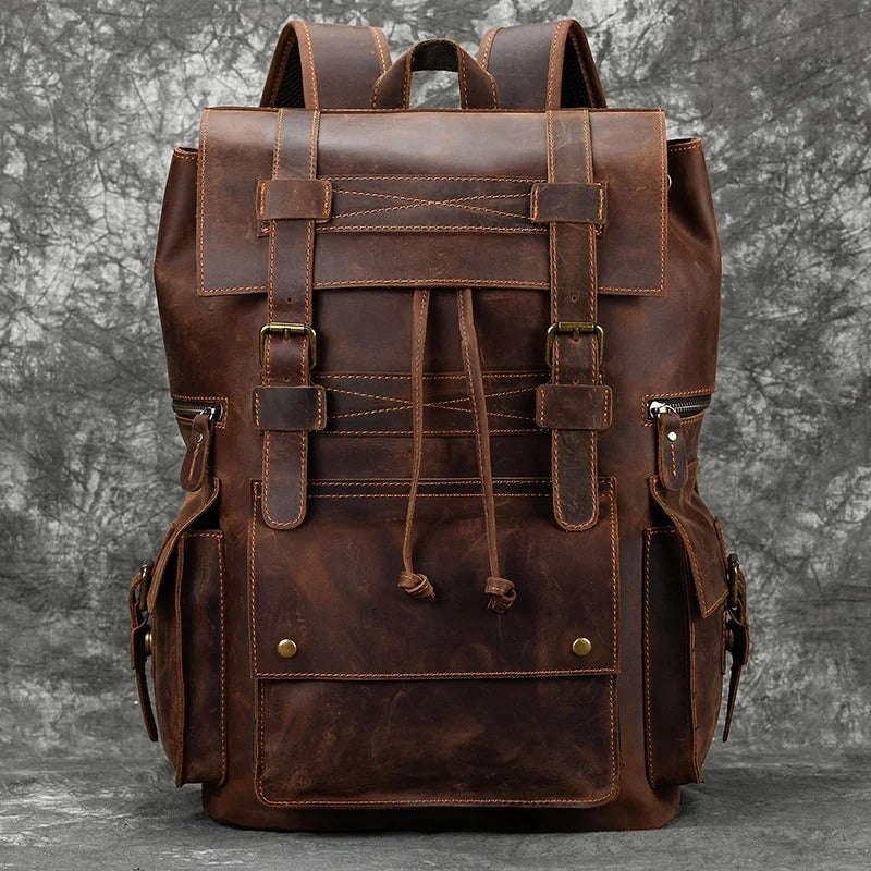Men Cow Leather 17 inch Laptop Travel Backpack