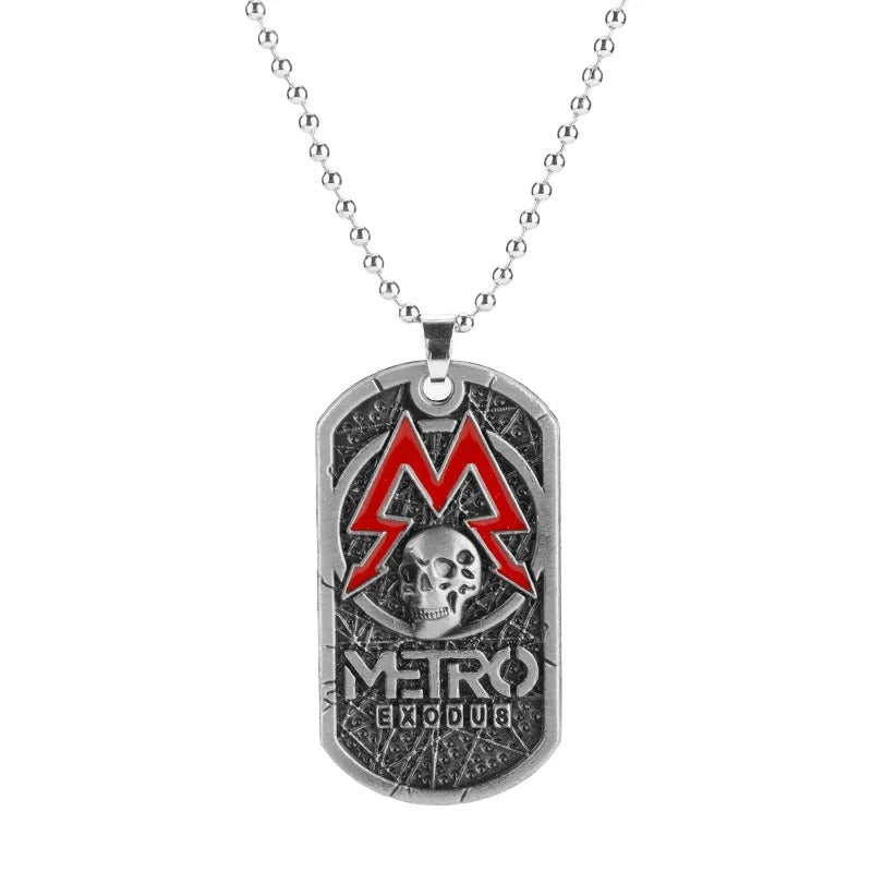 Game Metro Exodus Retro Dog Tag Skull Pendant Necklace