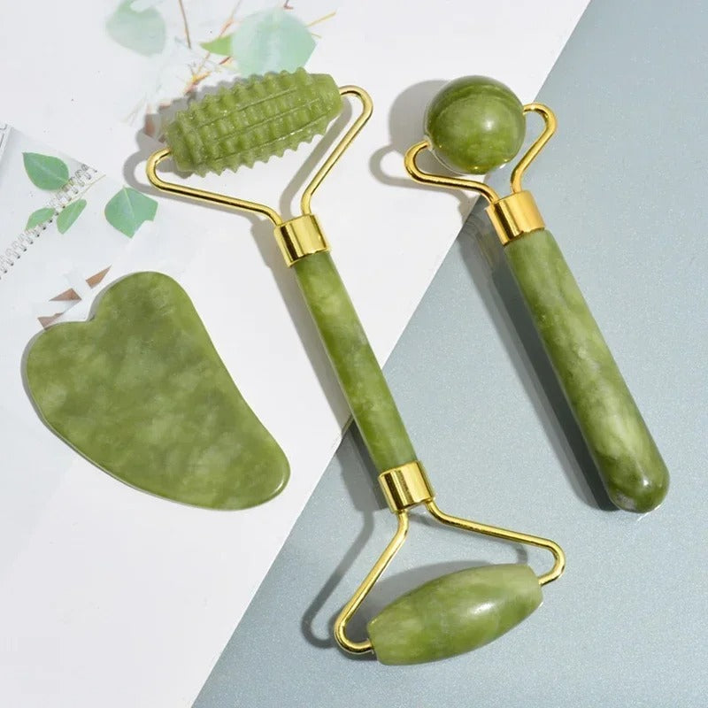 Jade Roller Face & Gua Sha Set – Natural Stone Body Neck Massager, Acupoint Eye Care Spa Massage Tools, Massage Visage Lifting