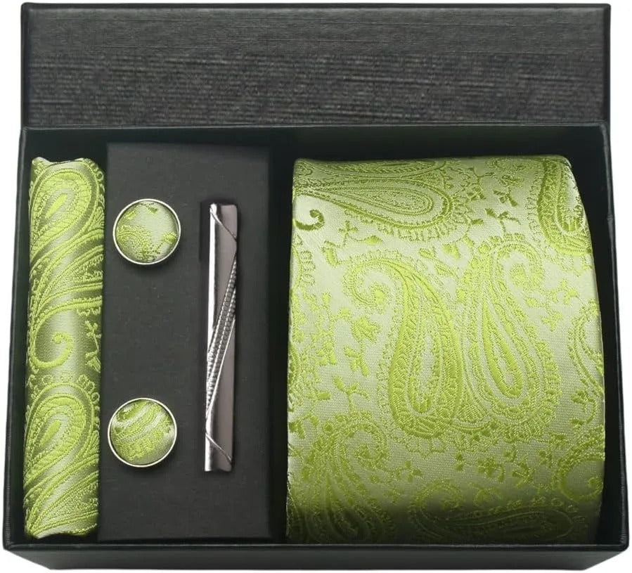 Silk Business Tie Pocket Square Tie Clip Cufflinks Plain Set Classic For Men Gift Box
