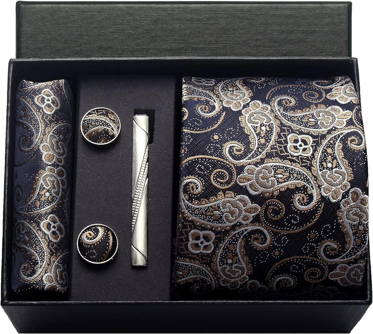 Silk Business Tie Pocket Square Tie Clip Cufflinks Plain Set Classic For Men Gift Box