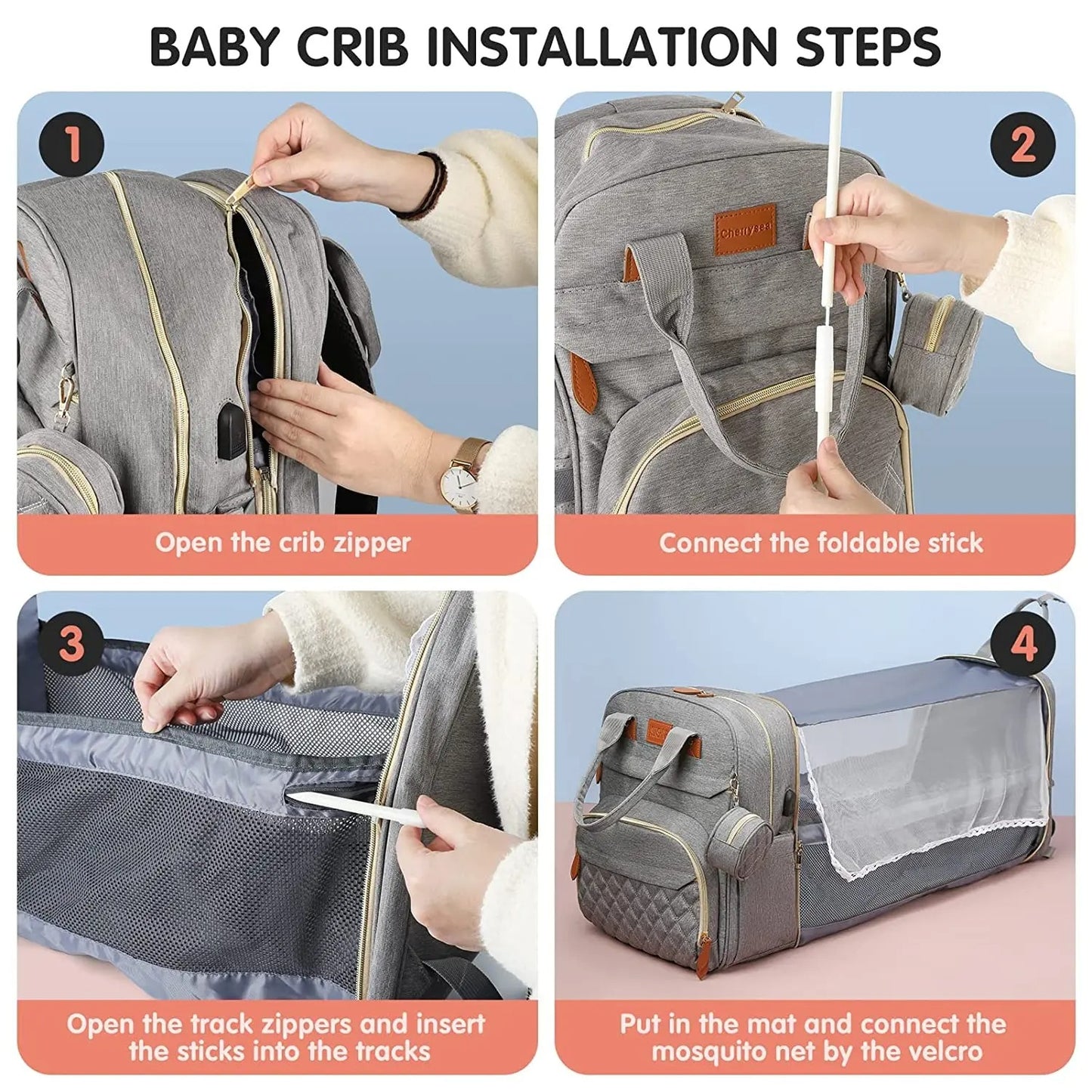 Diaper Bag Backpack Baby and Travel Bed