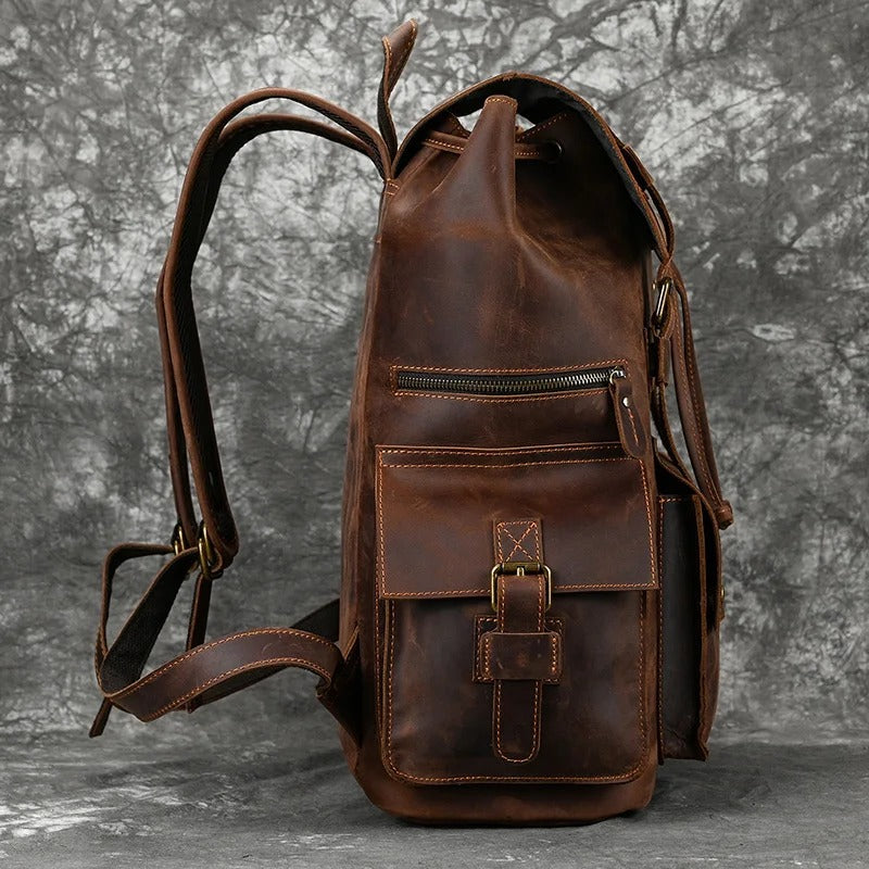 Men Cow Leather 17 inch Laptop Travel Backpack