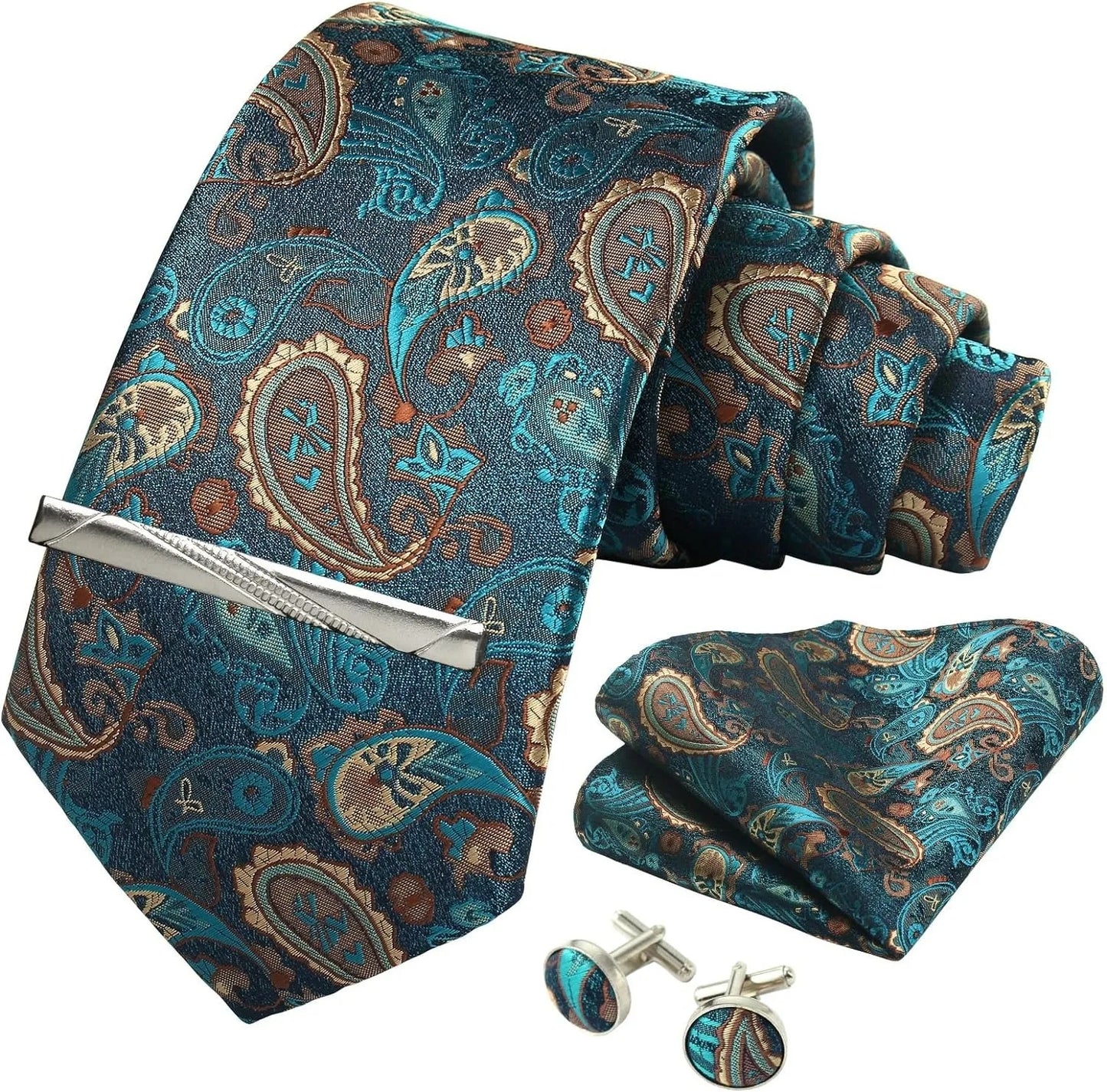 Silk Business Tie Pocket Square Tie Clip Cufflinks Plain Set Classic For Men Gift Box
