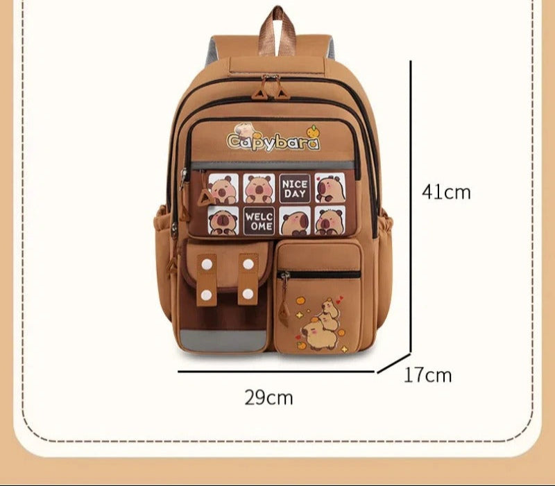 Kawaii Capybara School Backpack Set for Girls – Cute Book Bag, Daypack & Schoolbag for Kids & Teens