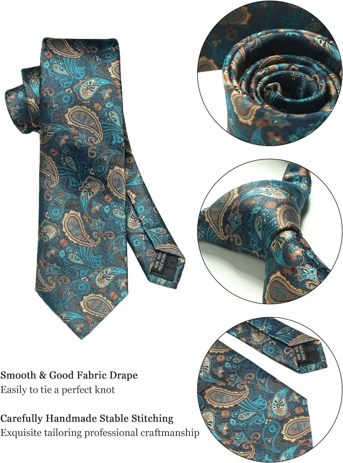 Silk Business Tie Pocket Square Tie Clip Cufflinks Plain Set Classic For Men Gift Box