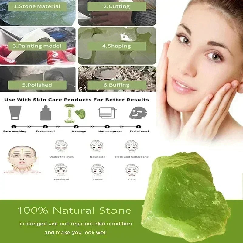 Jade Roller Face & Gua Sha Set – Natural Stone Body Neck Massager, Acupoint Eye Care Spa Massage Tools, Massage Visage Lifting