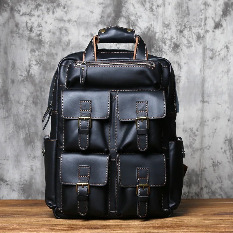 Vintage Leather Men's Backpack with Large Capacity