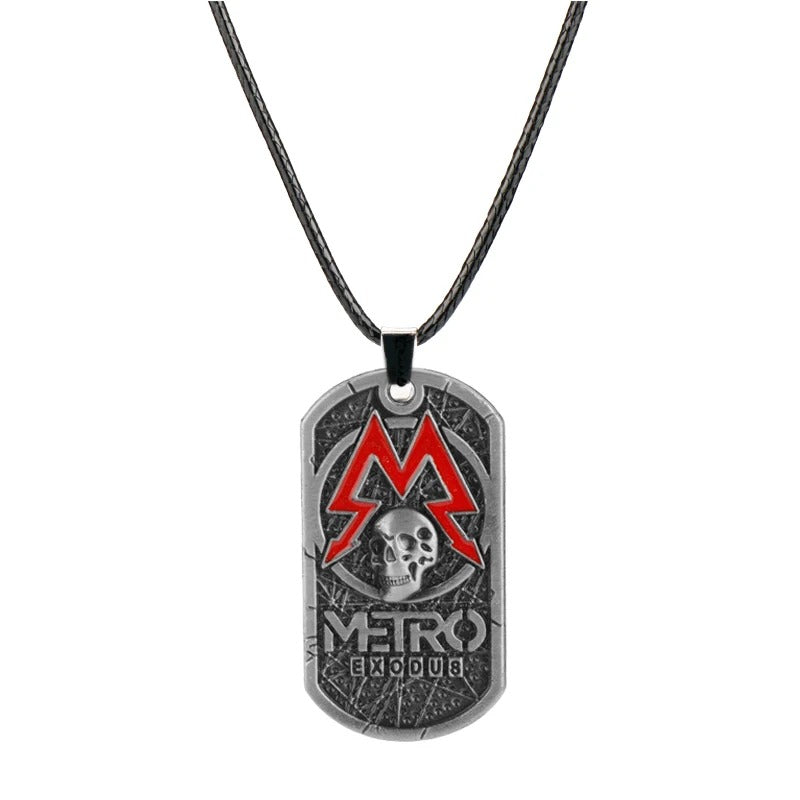 Game Metro Exodus Retro Dog Tag Skull Pendant Necklace