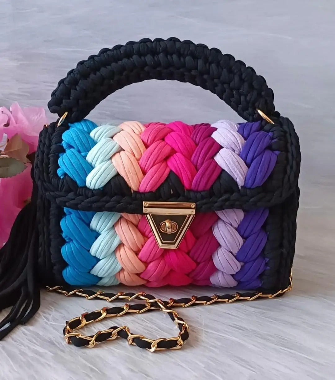 Hand Woven Crochet Shoulder Bag for Women