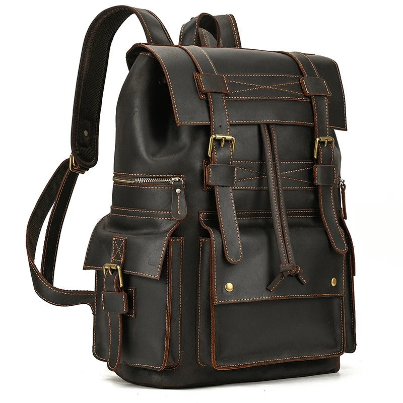 Men Cow Leather 17 inch Laptop Travel Backpack