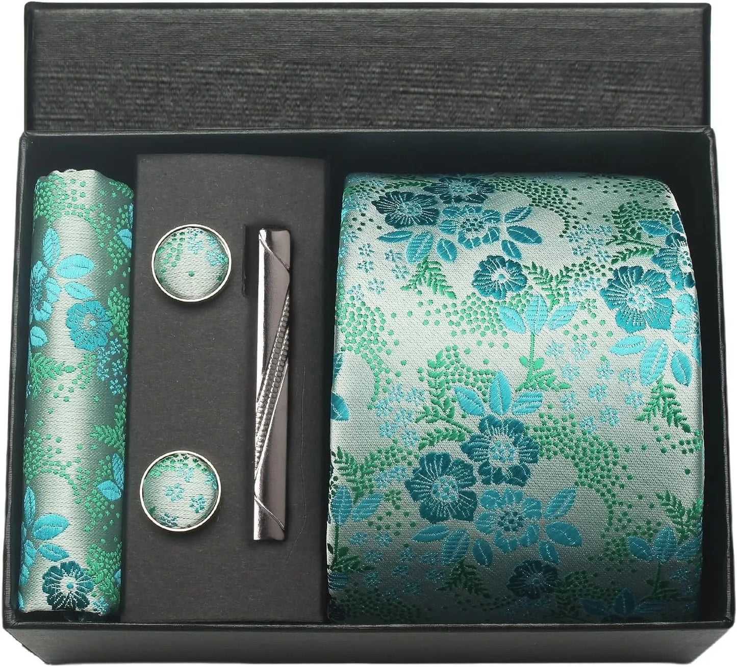 Silk Business Tie Pocket Square Tie Clip Cufflinks Plain Set Classic For Men Gift Box
