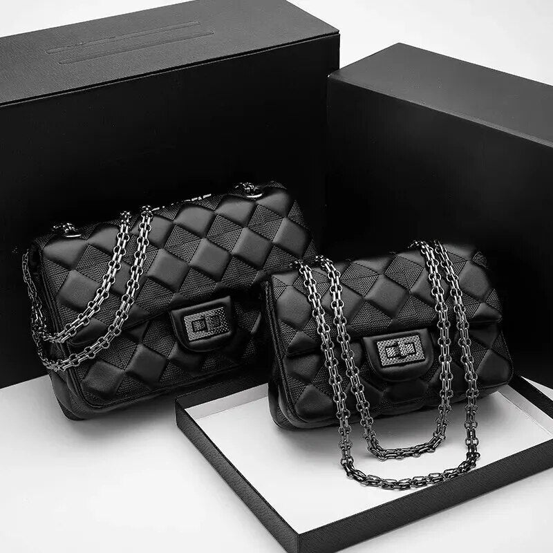 Sac à chaîne bandoulière brodé en cuir de haute qualité