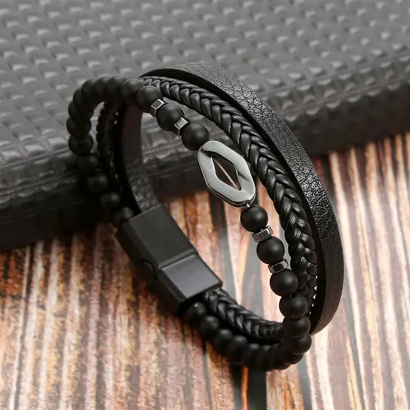 Bracelet en cuir pour hommes tissé à la main