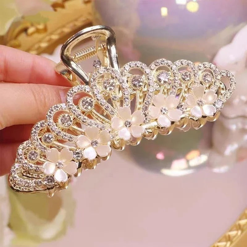 New Pearl Flower Tassel Retro Ponytail Hair Claw Clip Girl Women