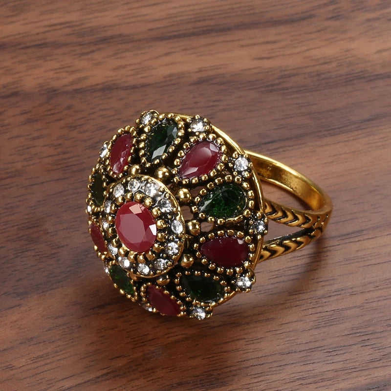Ensembles de bijoux, collier, boucles d'oreilles et bagues en cristal de fleur de mariée ethnique, 4 pièces