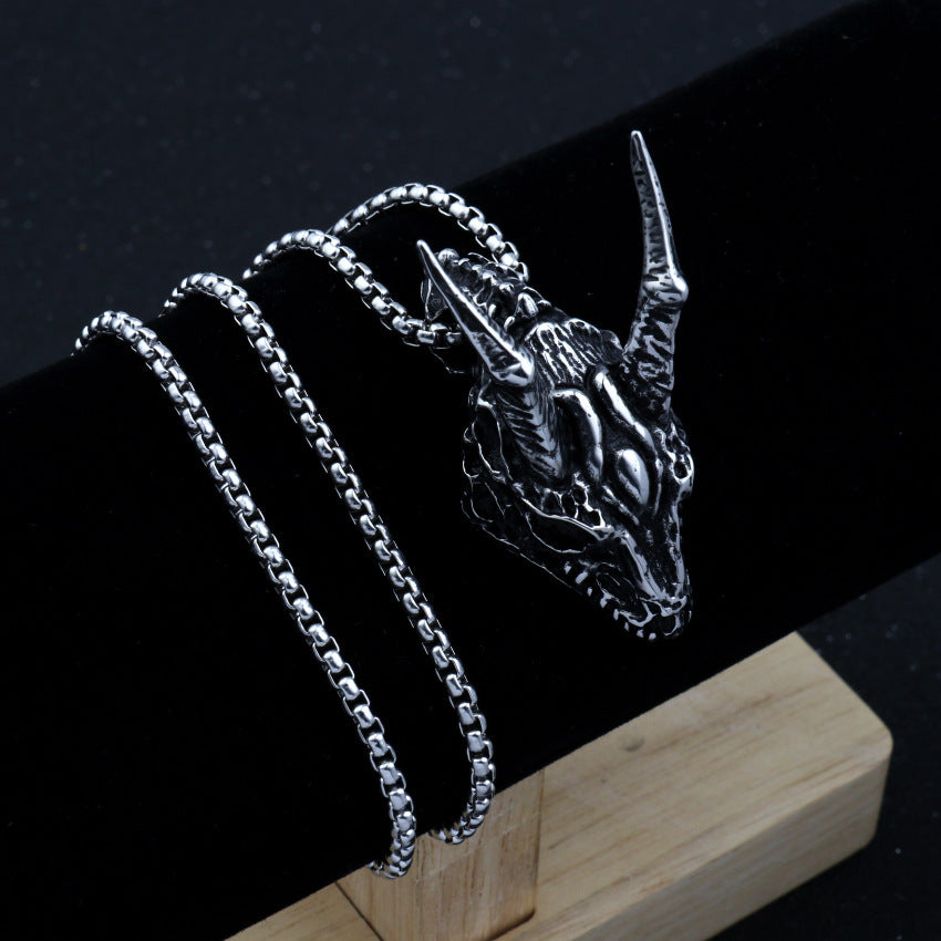 Stainless Steel Necklace Long Horn Pendant Necklace