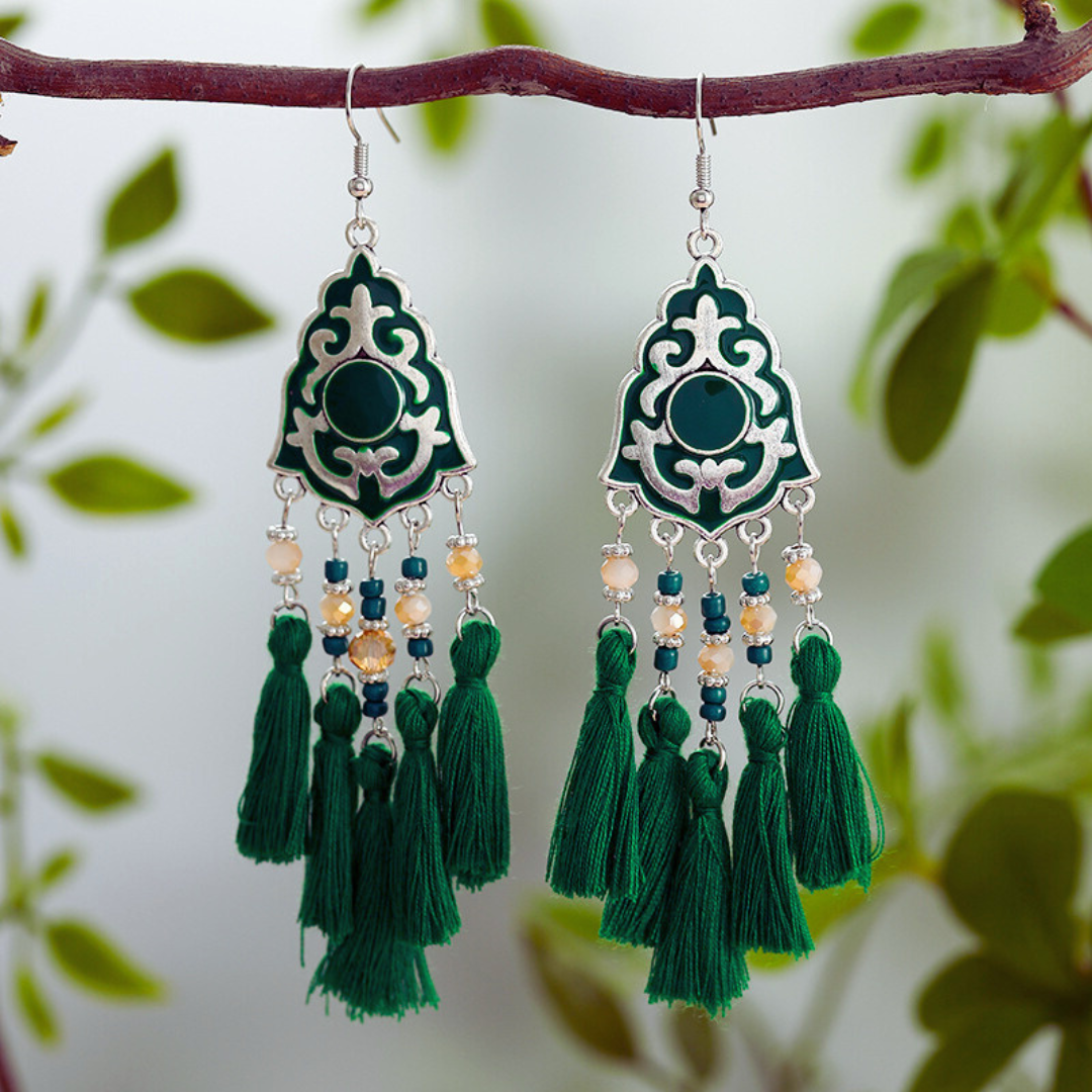 Ethnic Bohemian Tassel Earrings For Women Geometric Enamel Crystal Beads Female Drop Dangle Gift