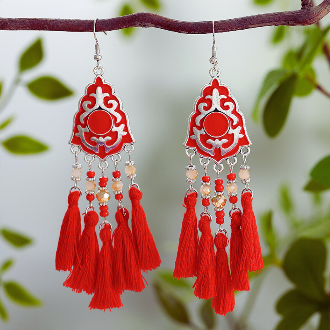 Ethnic Bohemian Tassel Earrings For Women Geometric Enamel Crystal Beads Female Drop Dangle Gift