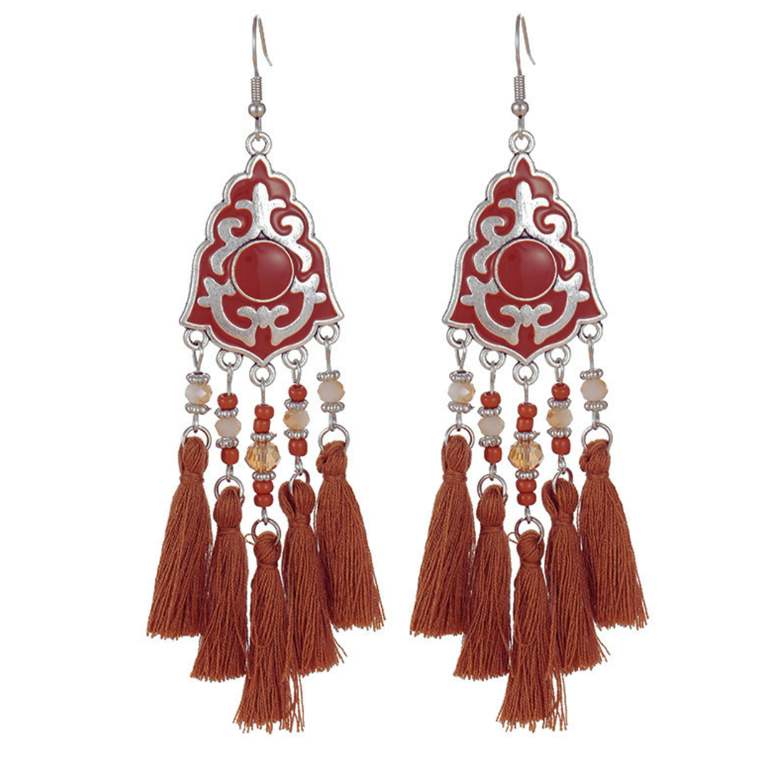 Ethnic Bohemian Tassel Earrings For Women Geometric Enamel Crystal Beads Female Drop Dangle Gift