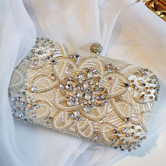 Handmade Rhinestone Chain Evening Bag – Beaded Clutch Purse for Women, Acrylic Hard Box Formal Party Bag with Chain