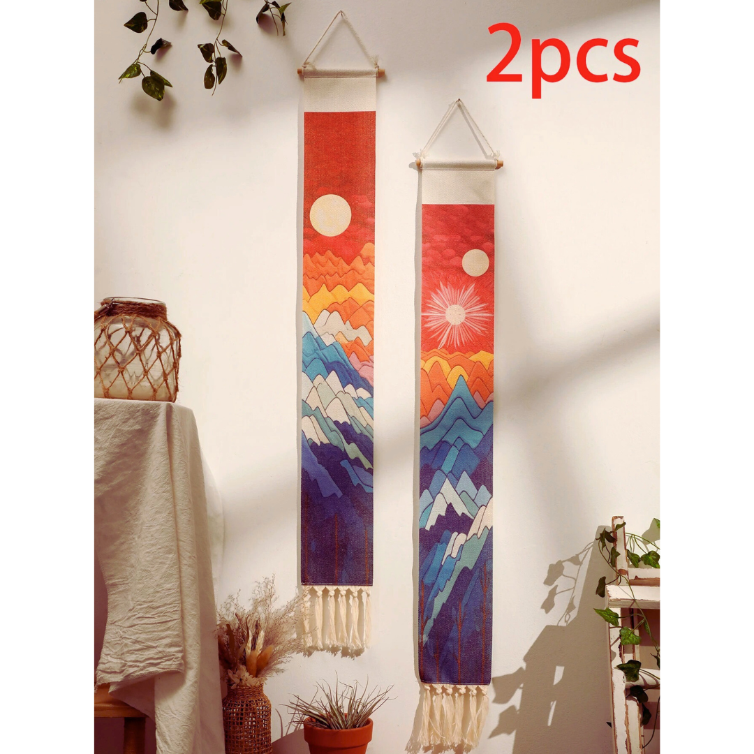 Macrame Tapestry Aesthetic Mountain & Sunrise and Sunset Boho Home Decoration Tapestry Wall Hanging