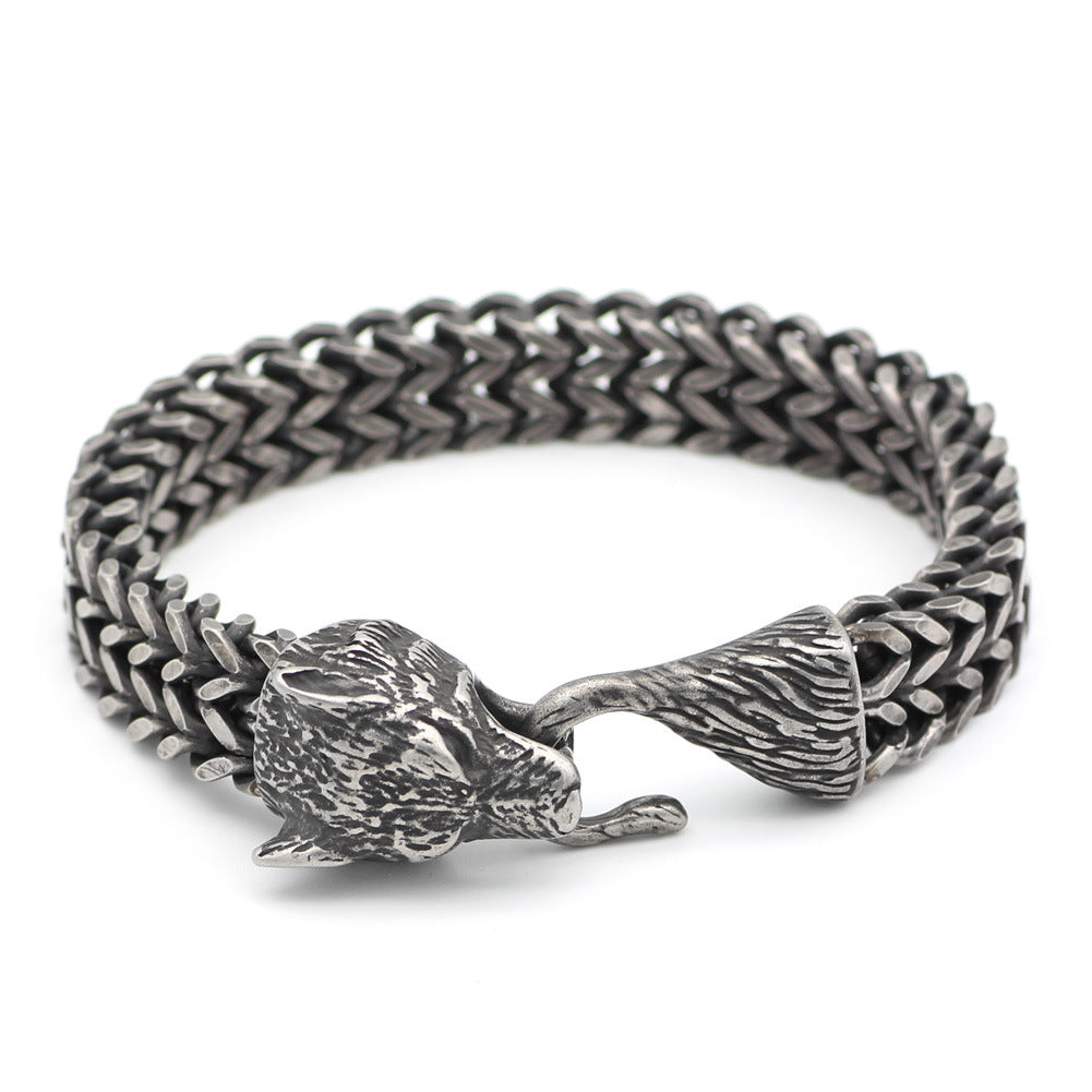 Vintage Wolf Head Titanium Steel Cuban Bracelet