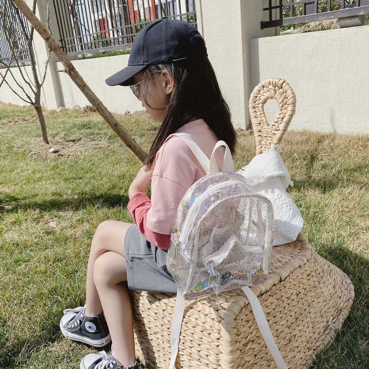 Girls Glitter Transparent PVC Backpack – Small Travel & School Bag