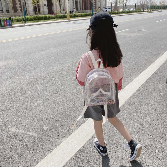 Girls Glitter Transparent PVC Backpack – Small Travel & School Bag