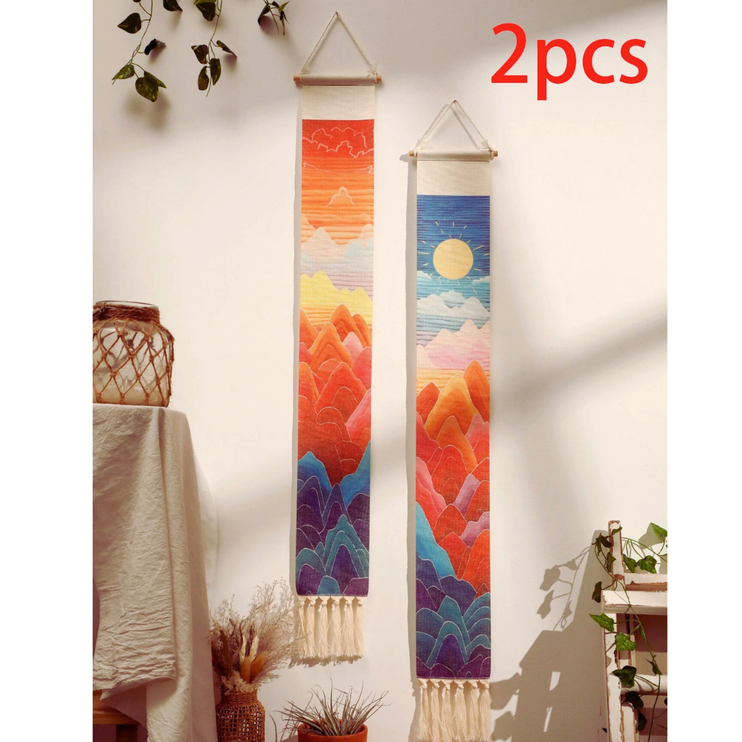 Macrame Tapestry Aesthetic Mountain & Sunrise and Sunset Boho Home Decoration Tapestry Wall Hanging