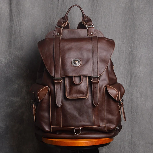 Unisex Leather Multifunction Retro Fashion Travel & Laptop Backpack.