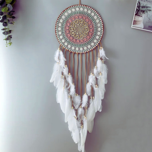 Round Woven Dreamcatcher – Boho Feather Tassel Wall Hanging for Bedroom & Home Decor
