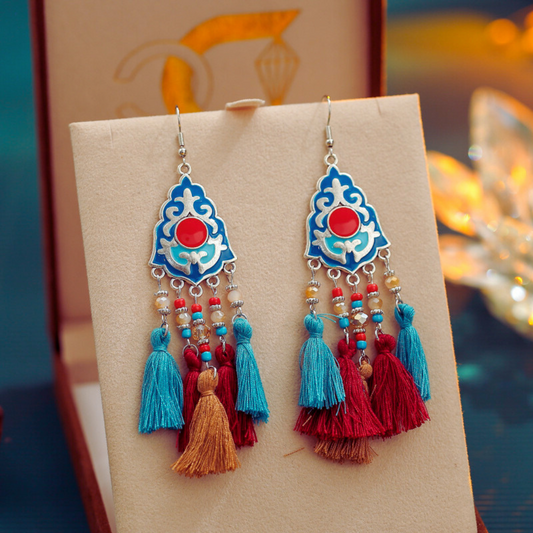 Ethnic Bohemian Tassel Earrings For Women Geometric Enamel Crystal Beads Female Drop Dangle Gift