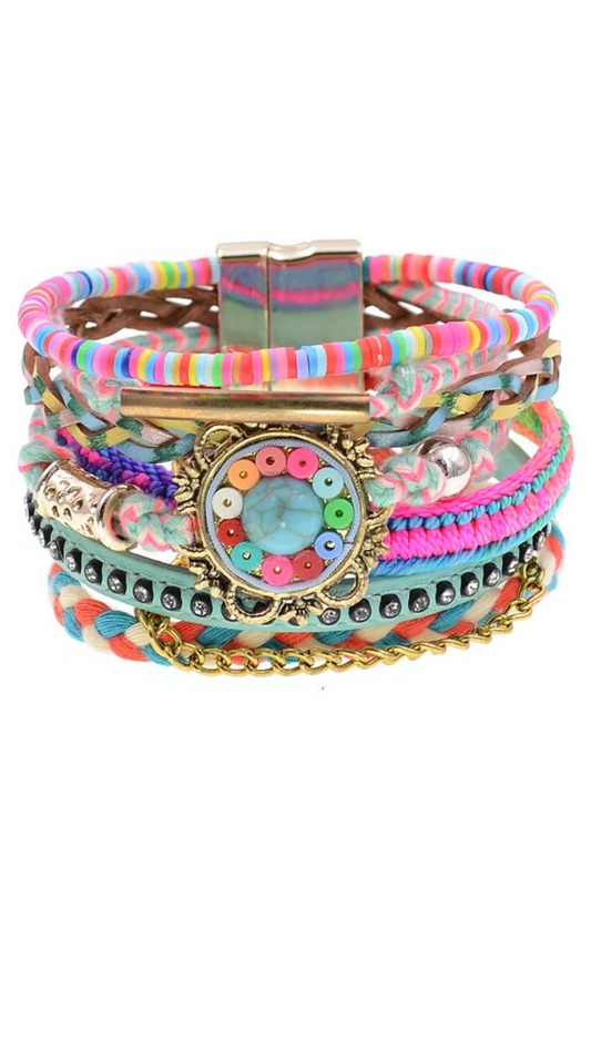 Colorful Boho Leather Charm Style Bracelet Jewelry