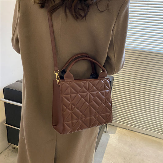 Retro PU Leather Large Capacity Shoulder Bag for Women – Simple & Stylish Handbag with Double Straps