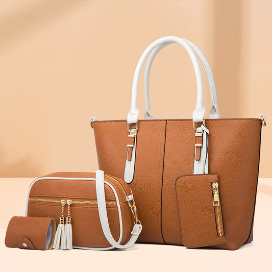 Color Blocked PU Leather Crossbody Shoulder Handbag Set– Retro European Style Bucket Bag for Women