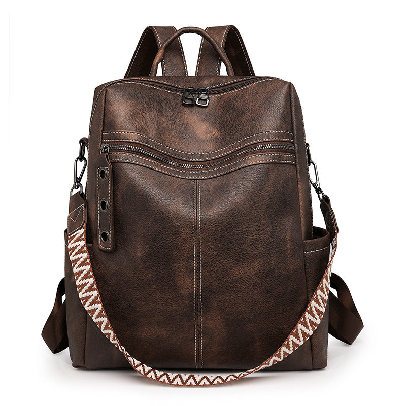 Minimalist PU Leather Backpack – Large Capacity Retro Travel Bag for Women