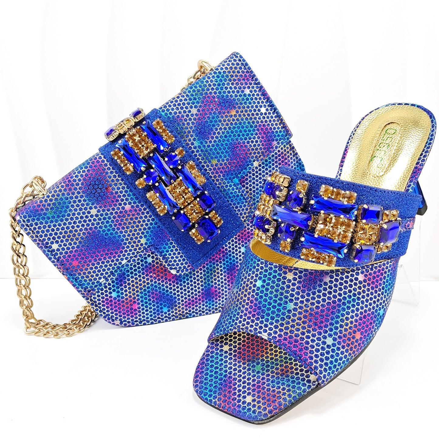 Women’s Camouflage High Heel Slippers and Bag Set – Decorative Drill Buckle Casual Shoe & Handbag Matching Set