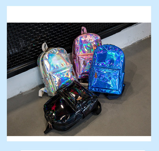 Teen Laser reflective Leather Waterproof Travel and School Backpack