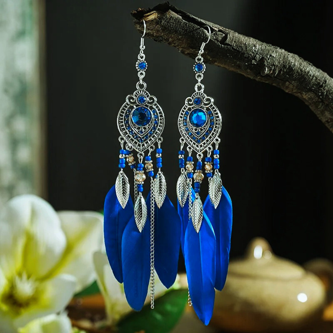 Boho Feather Long Leaf Earrings