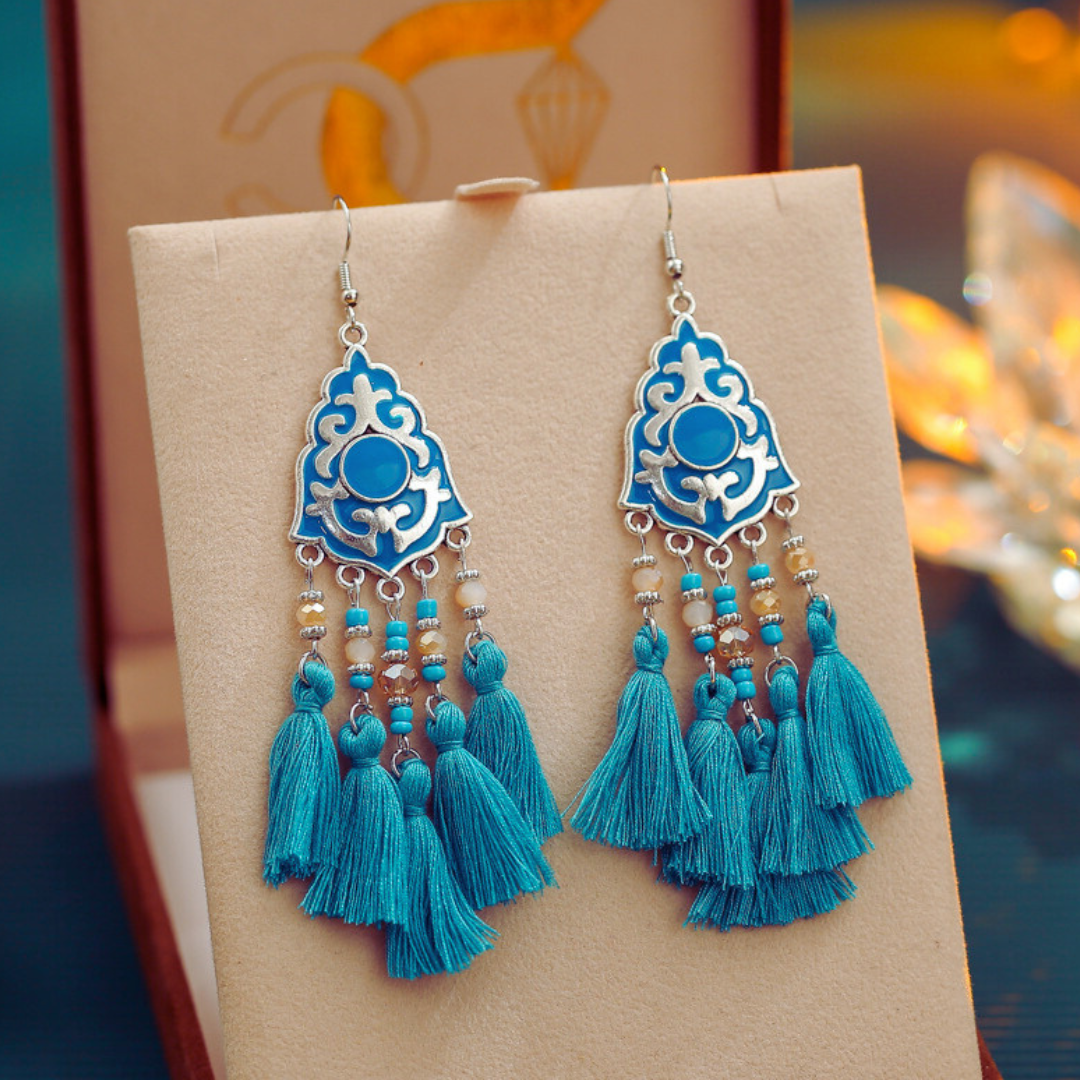 Ethnic Bohemian Tassel Earrings For Women Geometric Enamel Crystal Beads Female Drop Dangle Gift