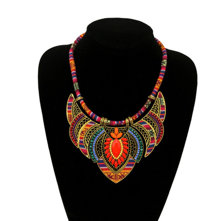 Ethnic Boho Style Necklace Colorful Braided Rope Necklace