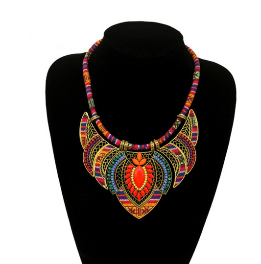 Ethnic Boho Style Necklace Colorful Braided Rope Necklace