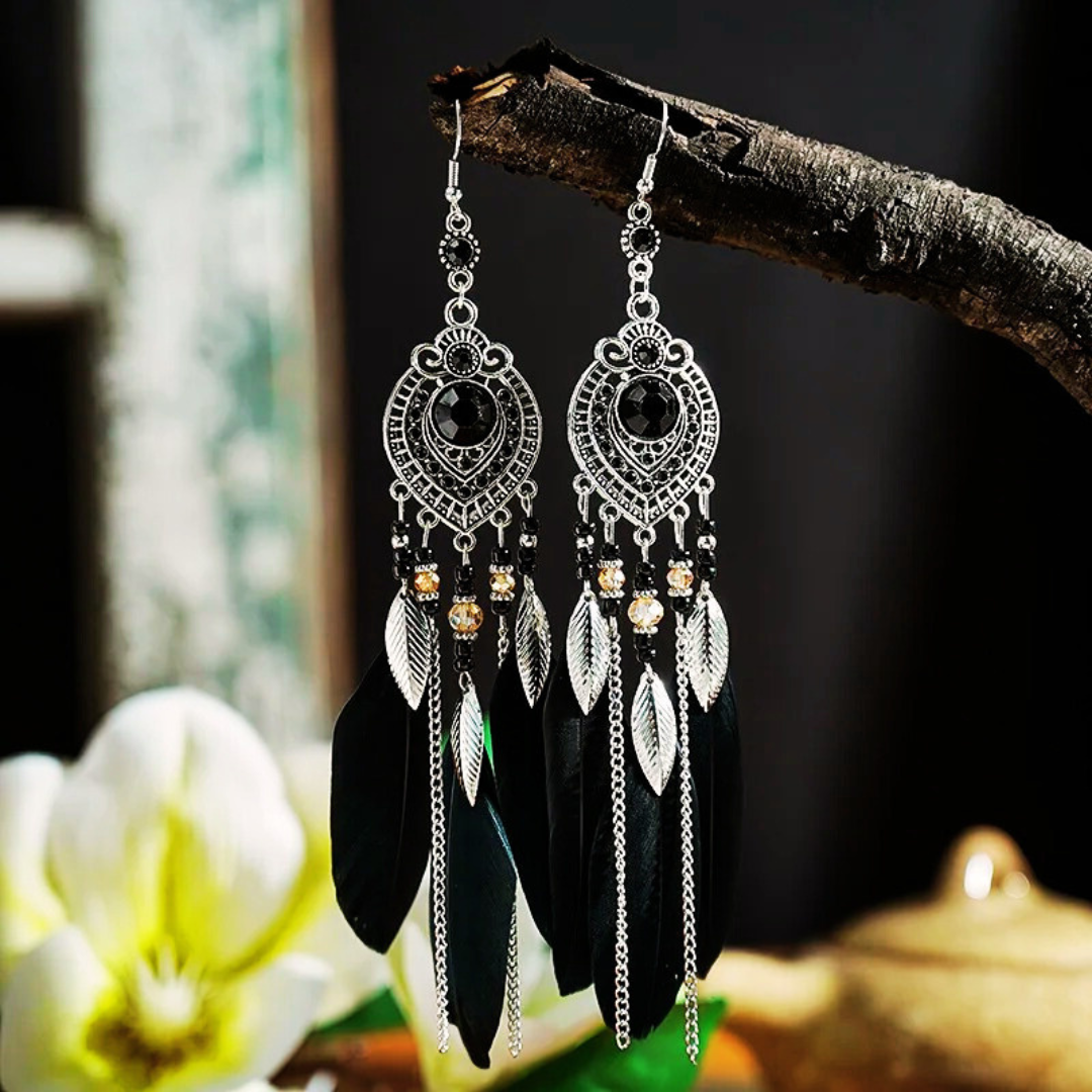 Boho Feather Long Leaf Earrings